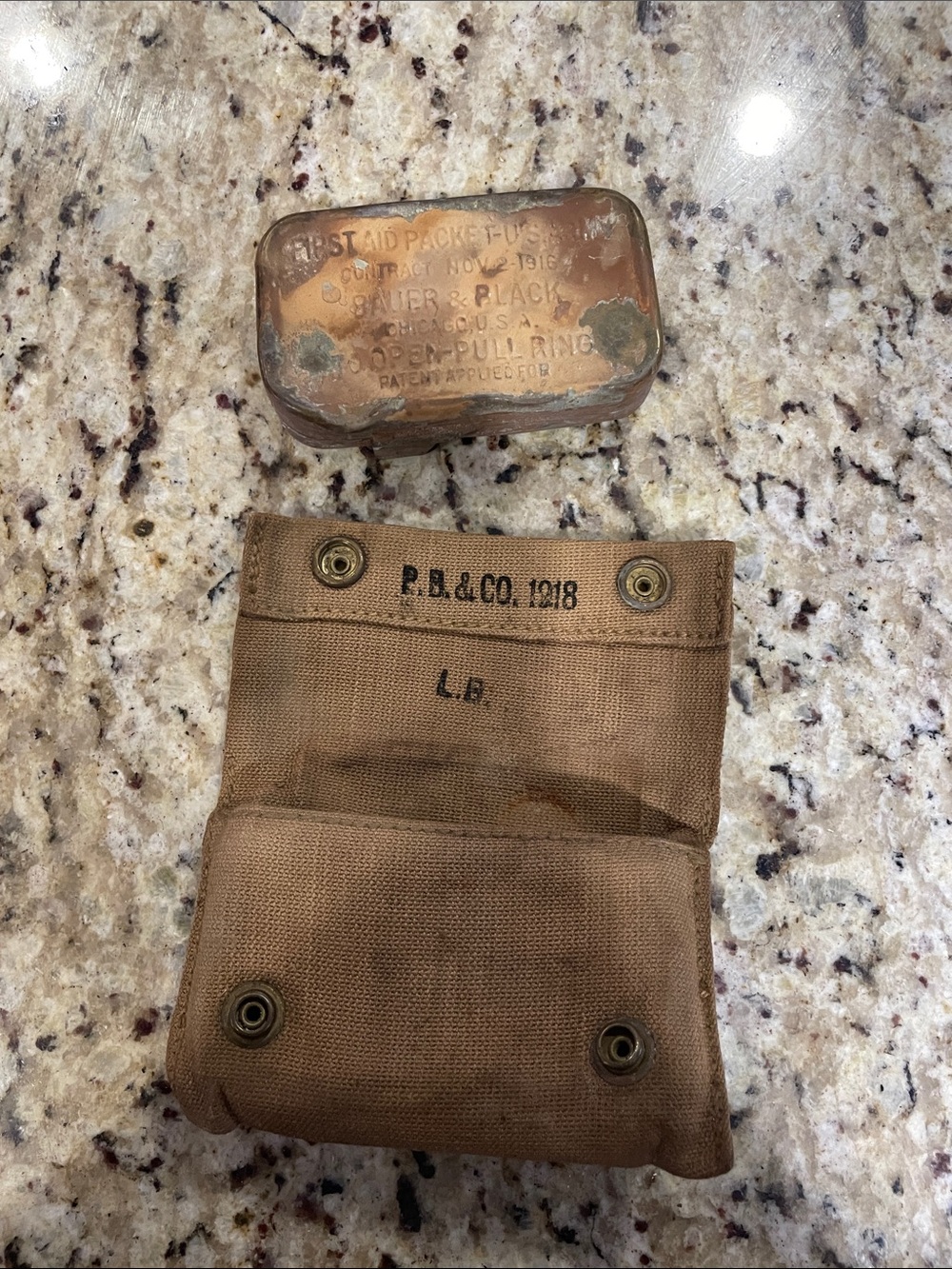 Vintage WW1 1916 First Aid Kit with canvas pouch
